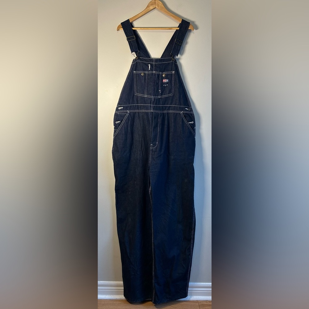 USA Works Men’s Denim Overalls Size 38X32 Dark Blue Indigo Farming Ranch EUC